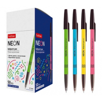 Ручка шариковая Hatber NEON, 0.7мм, корпус ассорти, чернила на масляной основе, синяя арт.7CB_50072