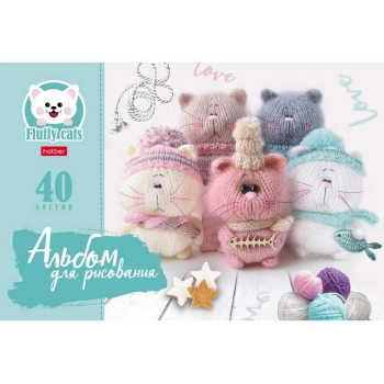 Альбом для рисов. А4 40л. на скрепке Hatber Уютные котики, ассорти арт.40А4В/074749