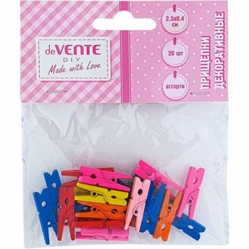 Прищепки декоративные deVENTE Цветной микс 25*4 мм-20 шт., деревянные, ассорти цветов арт. 8120902