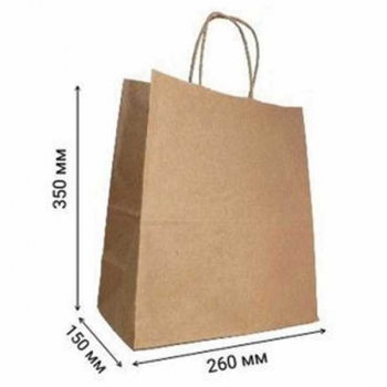Пакет бумажный крафт 26х35х15см, крученые ручки, плотн. 90г/м2 арт.609764