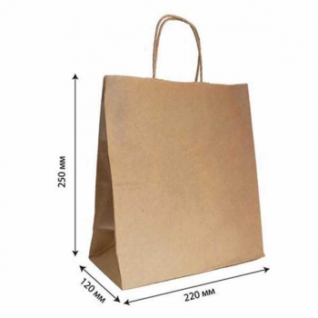 Пакет бумажный крафт 22х25х12см, крученые ручки, плотн. 90г/м2 арт.110005