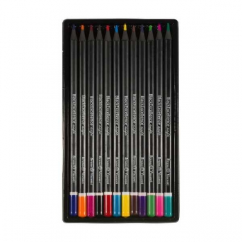 Карандаши Bruno Visconti 12цв BLACK EXCELLENCE пластик.,с точилкой,трехгр.,черный корп,4 вида,в карт.уп. арт.30-0124