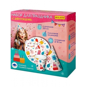 Набор для праздника С днем рождения (тарелка 6 шт, стаканы 6 шт, колпаки 6 шт) арт.НП-2136