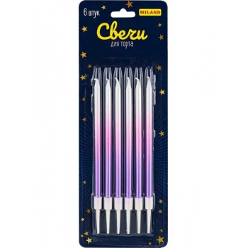 Набор свечей для торта на подставках Miland Волшебство 6шт, 0,4*10,5+3см, фиолетово-розовые арт.С-2039