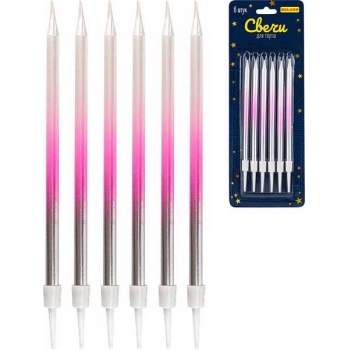 Набор свечей для торта на подставках Miland Волшебство 6шт, 0,4*10,5+3см, розово-серебристые арт.С-2040 Набор свечей для торта на подставках Miland Волшебство 6шт, 0,4*10,5+3см, розово-серебристые арт.С-2040