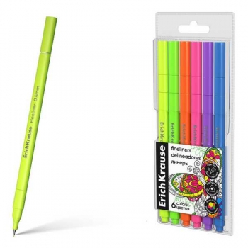 Ручки-линеры ErichKrause Art Spirit Neon 6 цветов в футляре с европодвесом арт.62953 Ручки-линеры ErichKrause Art Spirit Neon 6 цветов в футляре с европодвесом арт.62953