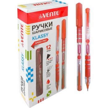 Ручка шариковая deVENTE Klassy, 0.7мм, серия Speed Pro, ОДНОРАЗОВАЯ, полупрозр. корпус, красная арт.5073528