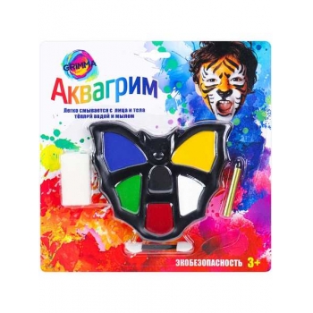 Набор для детей Аквагрим для лица и тела, 6цв., карандаш черный 1 шт, спонж 1 шт,аппликатор 1 шт,в европодв. арт.КС-4623