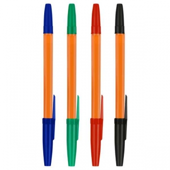 Ручки шариковые набор 4 шт.  СТАММ Оптима, 1,0мм,  оранжевый корпус, синие, пакет с европодвесом арт.РШ-30421-4