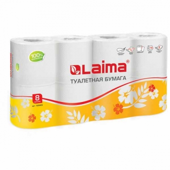 Бумага туал. LAIMA 8 шт. белая, двухслойная, (8х19 м) арт.126905