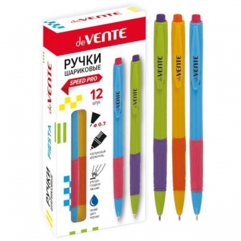 Ручка автоматическая deVENTE Fiesta, 0.7мм, Speed Pro, пцветной корп. с каучук. держателем, синяя арт. 5070809