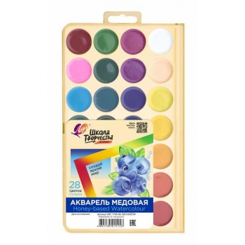 Акварель Школа творчества, 28цв, б/к, медовая, в европодвесе арт.29С 1759-08 Акварель Школа творчества, 28цв, б/к, медовая, в европодвесе арт.29С 1759-08