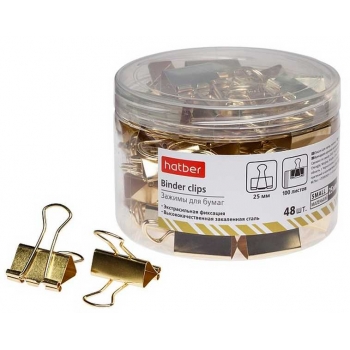 Зажим мет. для бумаг (2,5см) Hatber золотой арт.BC_059175 Зажим мет. для бумаг (2,5см) Hatber золотой арт.BC_059175