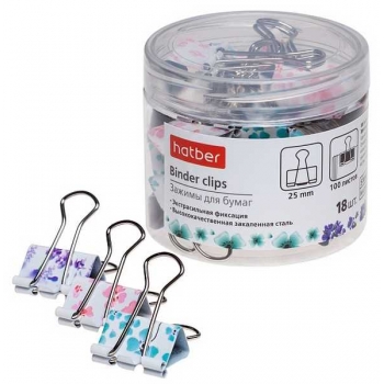 Зажим мет. для бумаг (2,5см) Hatber с печатью Flores арт.BC_059176 Зажим мет. для бумаг (2,5см) Hatber с печатью Flores арт.BC_059176