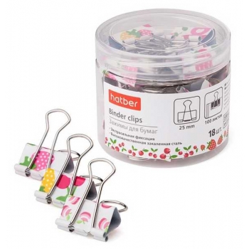 Зажим мет. для бумаг (2,5см) Hatber с печатью Fruity арт.BC_062832 Зажим мет. для бумаг (2,5см) Hatber с печатью Fruity арт.BC_062832