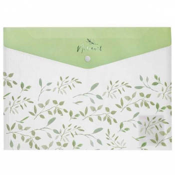 Папка-конверт А4 на кнопке Hatber NATURAL LEAVES, текстура с печатью арт.AKk4_33480