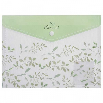 Папка-конверт А5 на кнопке Hatber NATURAL LEAVES, текстура с печатью арт.AKk_33480