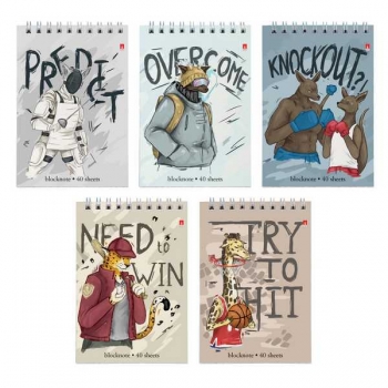 Блокнот А6 40л на гребне НА СПОРТЕ в клетку, ассорти 5 видов арт.3-40-768