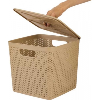 Корзина для хранения Keeplex Rattan со съемной крышкой, 21л, квадратная, 31х31х28см морской песок арт.KL1305 11 015