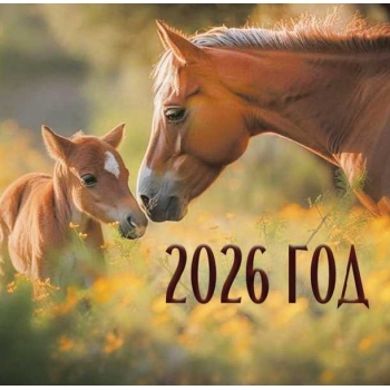 Календарь настенный МИНИ на 2026г.Лошадь с жеребенком 9х16,5см на 1пружине(на магните) арт.25С43_Лошадь с жеребенком