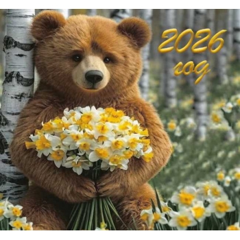 Календарь настенный МИНИ на 2026г.Мишка с нарциссами 9х16,5см на 1пружине(на магните) арт.25С43_Мишка с нарциссами