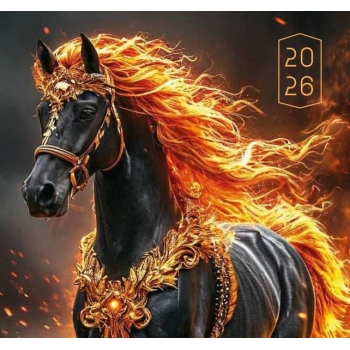 Календарь настенный МИНИ на 2026г.Лошадь с золотой гривой 9х16,5см на 1пружине(на магните) арт.25С43_Лошадь с золотой