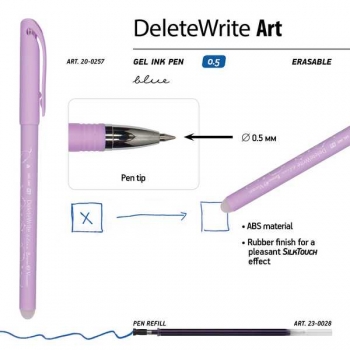 Ручка гелевая Bruno Visconti DeleteWrite Art. Кошечка,0.5мм,синяя,СО СТИРАЕМЫМИ ЧЕРНИЛАМИ,корпус ассорти арт.20-0257