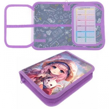 Пенал п/э с двумя откидными планками, 1 отделение, дизайн, 200х140х40 мм, вн. картон арт. ПКТ 09-20-1 Аниме с зайкой