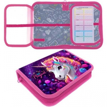 Пенал п/э с двумя откидными планками, 1 отделение, дизайн, 200х140х40 мм, вн. картон арт. ПКТ 09-20-1 Единорожка ярка