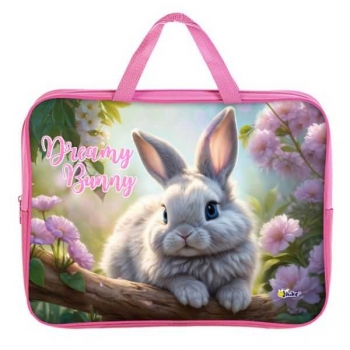 Папка А4 с ручками, на молнии, ткань, с широкой боковиной 350х265х80мм  арт.ПМД 4-20 Милый кролик
