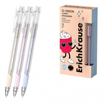 Ручка гелевая ErichKrause G-Vision StickGrip Yummy, 0.5, игольч. узел, черная арт.63692 Ручка гелевая ErichKrause G-Vision StickGrip Yummy, 0.5, игольч. узел, черная арт.63692