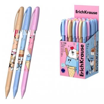 Ручка шариковая ErichKrause U-108 Stick Yummy, 1.0мм, игольч. узел, одноразовая, синяя арт.63106 Ручка шариковая ErichKrause U-108 Stick Yummy, 1.0мм, игольч. узел, одноразовая, синяя арт.63106