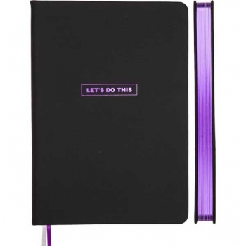 Ежедневник А5 145*205 мм, недатир. deVENTE Black Metallic 272 стр, бел.бум., тв.обл., ЧЕРНЫЙ с сиреневым  арт.2234644