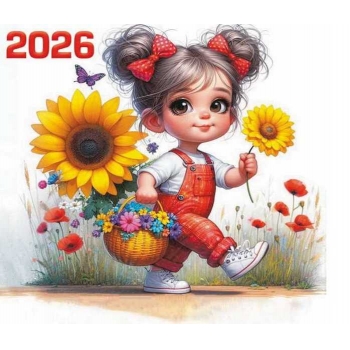 Календарь настенный МИНИ на 2026г.Девочка с подсолнухом 9х16,5см на 1пружине(на магните) арт.25С43_Девочка с подсолнух