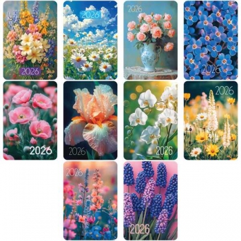 Календарь карманный 2026, 65*95мм Цветы, глянцевая ламинация, ассорти арт.380632