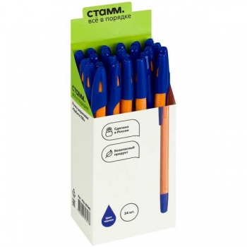 Ручка шариковая  СТАММ Орбита 100, 0.7мм, оранжевый корпус, синяя   арт.РШ-30140