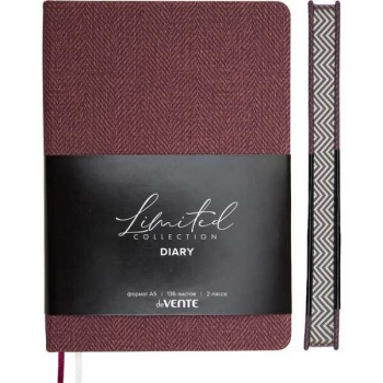 Ежедневник А5 145*205 мм, недатир. deVENTE Tweed 272 стр, бел.бум., перф-я, тв.обл., БОРДОВЫЙ арт.2234657