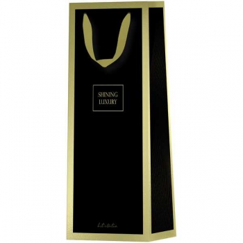 Пакет подарочный 12х36х8,5см MESHU Black, матовое ламинирование, отд.фольгой, картонный (для бутылки) арт.MS_61734