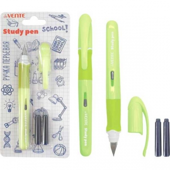 Ручка перьевая deVENTE School. StydyPen, в компл. с 3-мя баллончиками, салатовый корп., синяя арт.5100503 Ручка перьевая deVENTE School. StydyPen, в компл. с 3-мя баллончиками, салатовый корп., синяя арт.5100503