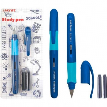 Ручка перьевая deVENTE School. StydyPen, в компл. с 3-мя баллончиками, темно-синий корп., синяя арт.5100502 Ручка перьевая deVENTE School. StydyPen, в компл. с 3-мя баллончиками, темно-синий корп., синяя арт.5100502