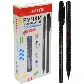 Ручка шариковая deVENTE GoldBlack, 0.7мм, игольч. узел, Speed Pro, ОДНОРАЗОВАЯ, корп. с дизайном, синяя арт.5073435