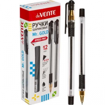 Ручка шариковая deVENTE Mr. Gold, 0.5мм, серия Speed Pro, прозр. корпус с каучук. держ., черная арт.5073530