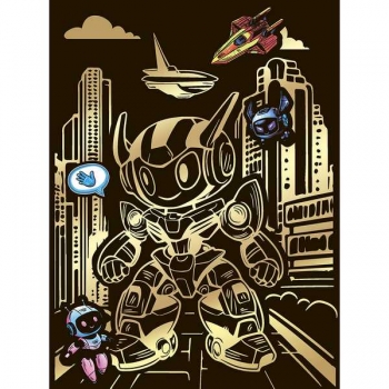 Набор для детского творчества - Гравюра со стикерами с эффектом золота большая Робот арт.Гр-770