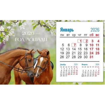 Календарь-домик на 2026 год 20*12см Пара лошадей на спирали арт.23С671_Пара лошадей
