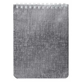Блокнот А6 40л на гребне Hatber METALLIC в клетку, бумвинил, серебро арт.40Б6бвВ1гр/059257