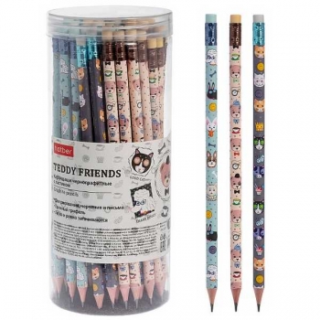 Карандаш Hatber HB ч/гр. с ластиком Teddy Friends, круглый корпус, ассорти арт.BL_086458 Карандаш Hatber HB ч/гр. с ластиком Teddy Friends, круглый корпус, ассорти арт.BL_086458