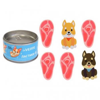 Ластик deVENTE набор 6 шт Happy Friends, в жестяной баночке со штрих кодом арт.8030403