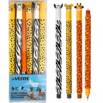 Ручка гелевая deVENTE Пиши-стирай Safari Park, 0.5мм, с ластиком, ассорти, синяя арт.5051541