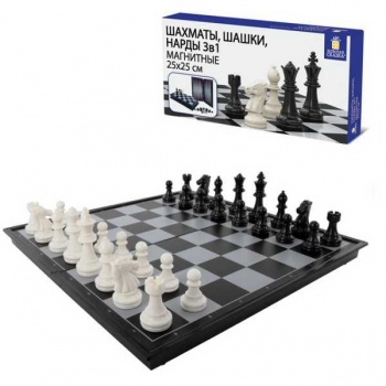 Игра настольная   ЗОЛОТАЯ СКАЗКА Шахматы,шашки,нарды 3 в 1,магнитные,пластик., доска 25х25см, в карт.кор. арт.665763