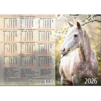 Календарь-табель производственный на 2026г.Белая лошадь, 210*297мм, бум. мел., 150г/м арт.25С39_Белая лошадь